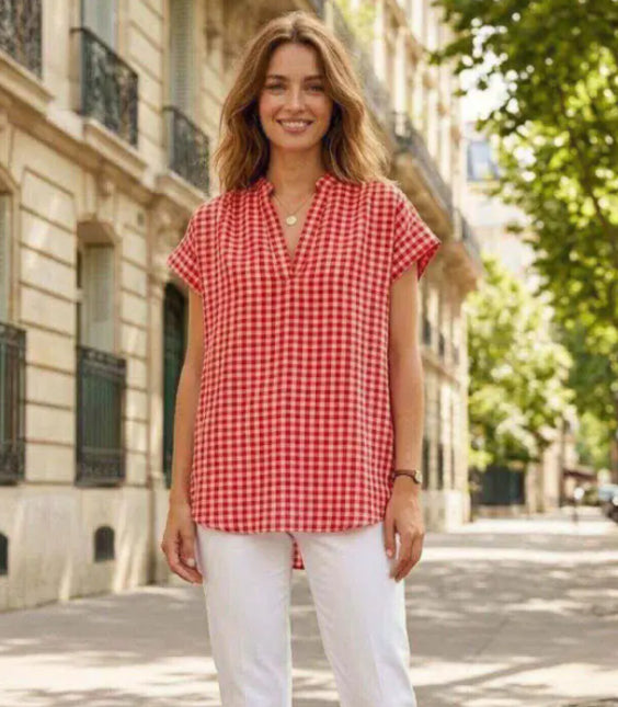 COTTON BLEND GINGHAM TOP - 10-16 - RED