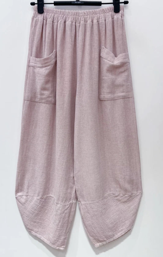 LINEN/COTTON POCKET PANTS - 10-16 - PINK