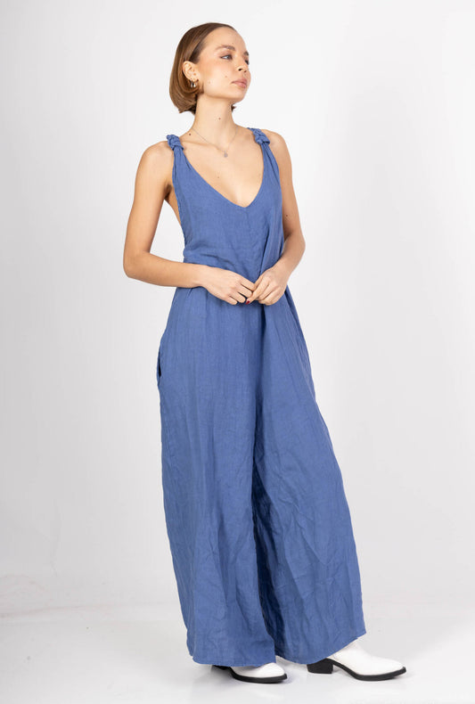 LINEN TWIST BACK JUMPSUIT - 10-16 - BLUE