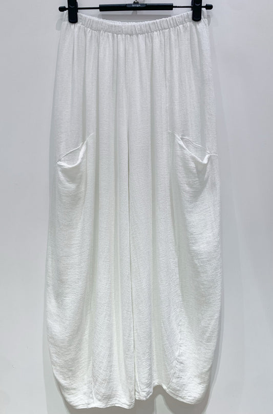 COTTON/LINEN BLEND SLOUCH POCKET PANTS - 10-16 - WHITE
