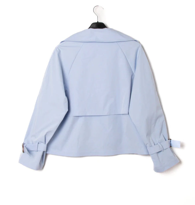 CHECK LINED SHORT TRENCH - 8-14 - BLUE