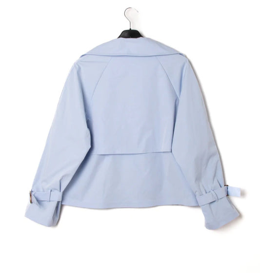 CHECK LINED SHORT TRENCH - 8-14 - BLUE