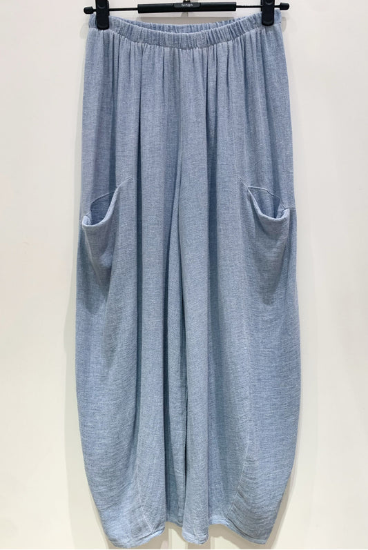 COTTON/LINEN BLEND SLOUCH POCKET PANTS - 10-16 - BLUE