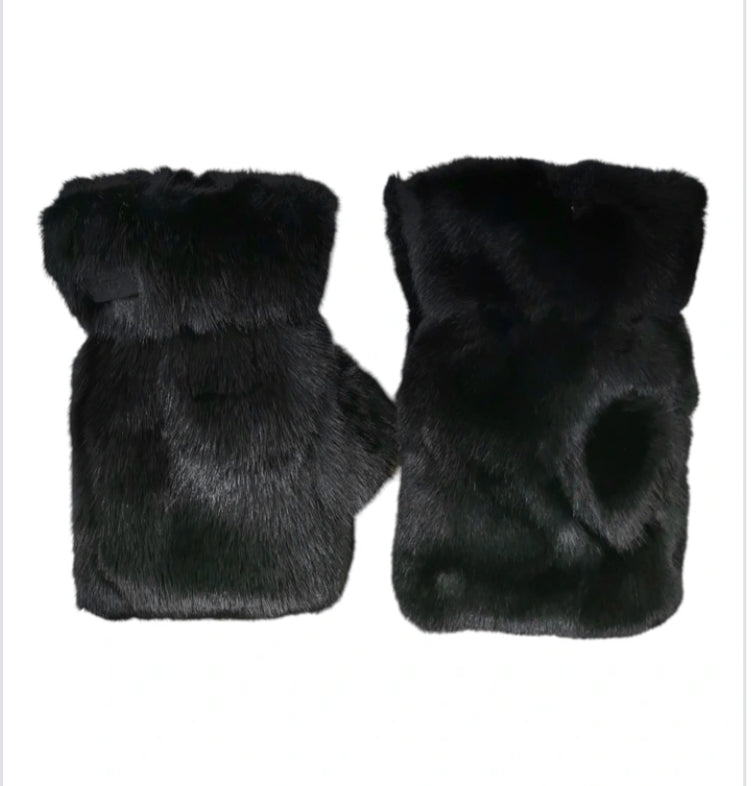 FAUX FUR MITTS - BLACK