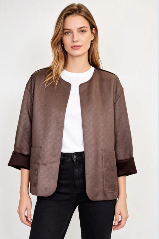 EMBOSSED SUEDETTE JACKET - 10-16 - CHOCOLATE