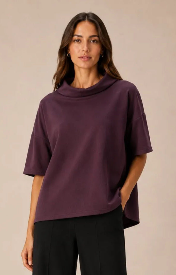 COWL COLLAR TOP - 10-14 - BURGUNDY