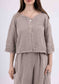 COTTON/LINEN BLEND BUTTON DETAIL TOP - 8-14 - TAUPE