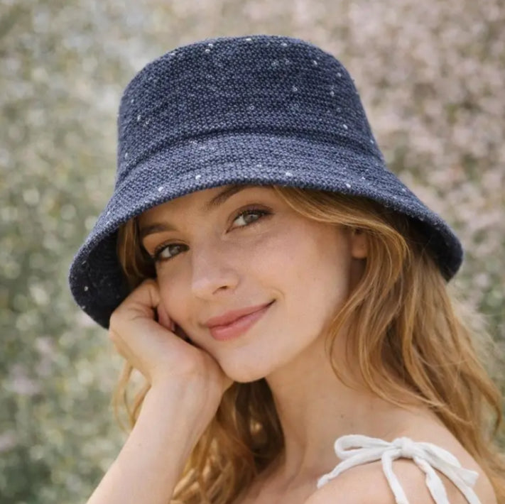 WOVEN SEQUIN BUCKET HAT - NAVY