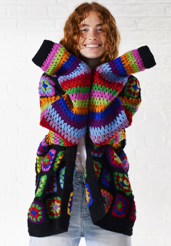 100% WOOL GRANNY SQUARE CARDI - FREE SIZE