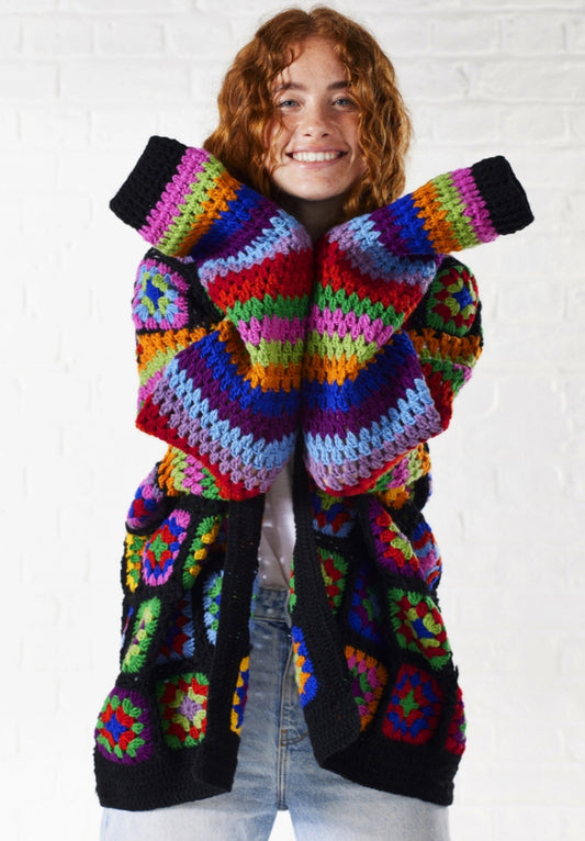 100% WOOL GRANNY SQUARE CARDI - FREE SIZE