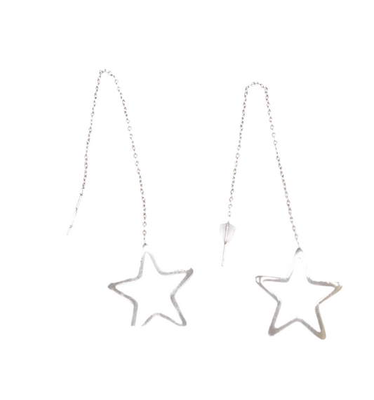 THREADER STAR EARRINGS - SILVER