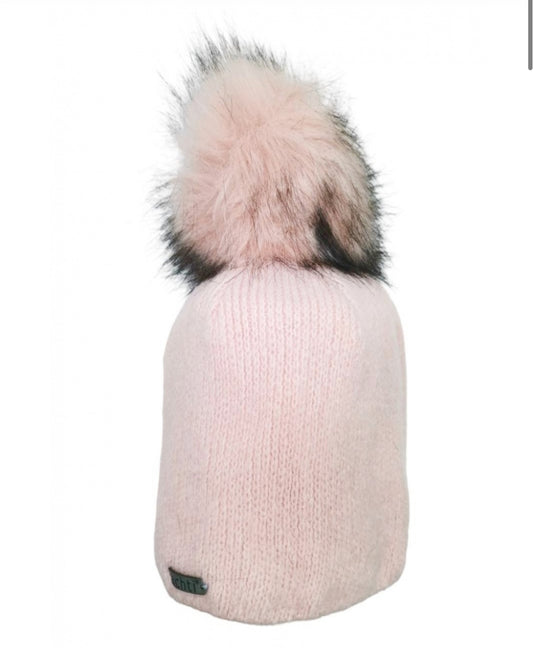 FLEECE LINED HAT WITH REMOVABLE POM - PINK