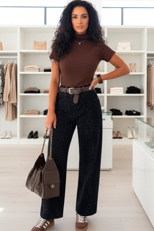 LEOPARD PRINT PANTS WITH BELT - 10-16 - BLACK