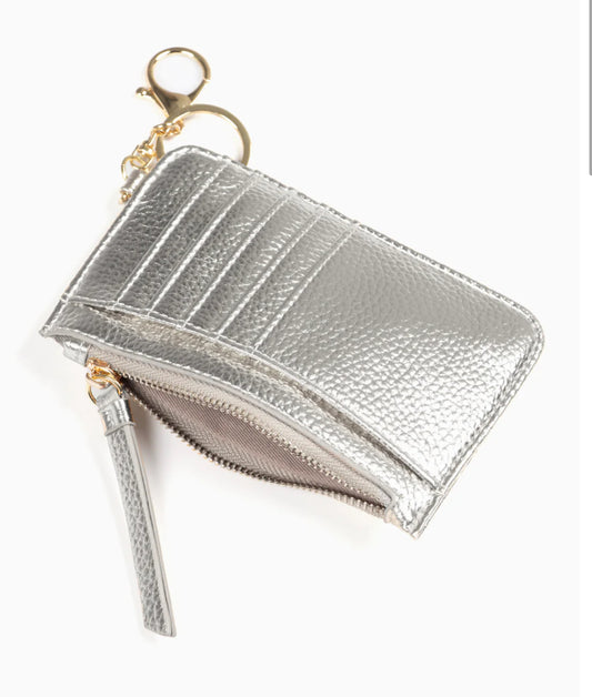 METALLIC SILVER CARD HOLDER WITH GREY LINING