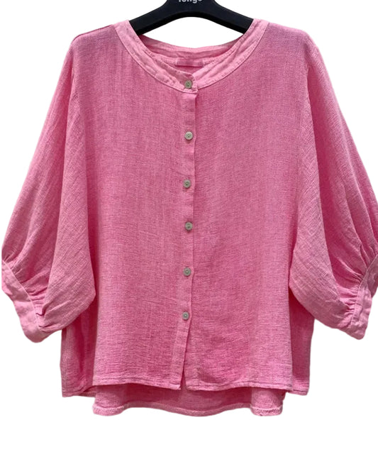 COTTON/LINEN BUTTON CARDI - 10-16 - PINK