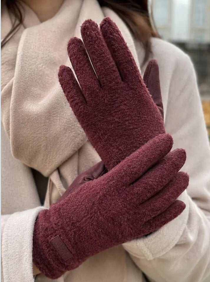 TEDDY GLOVES - BURGUNDY