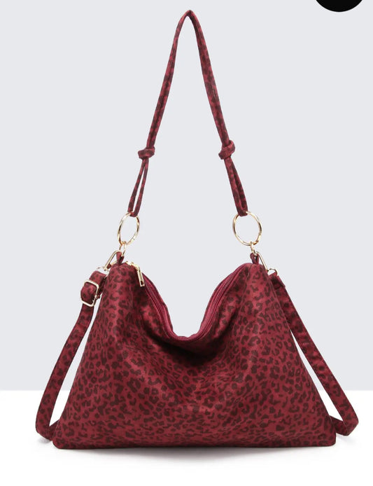 ANIMAL PRINT SHOULDER/ CROSSBODY- BURGUNDY