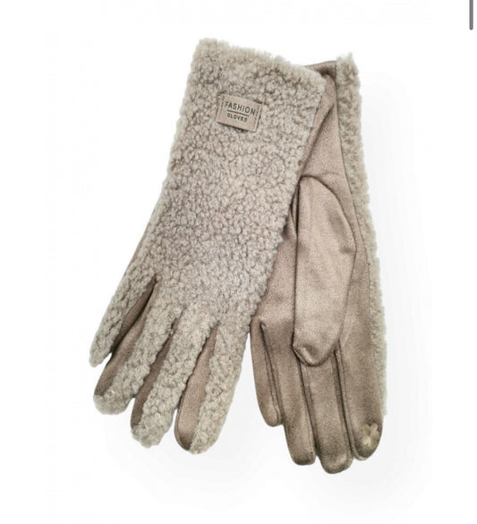 TEDDY FLEECE GLOVES - TAUPE