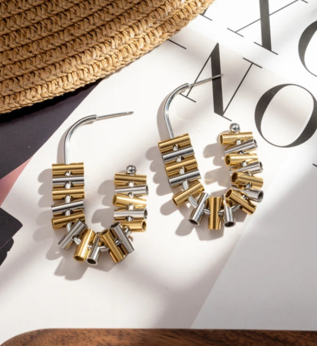 MIXED METAL STAINLESS STEEL HOOP EARRINGS