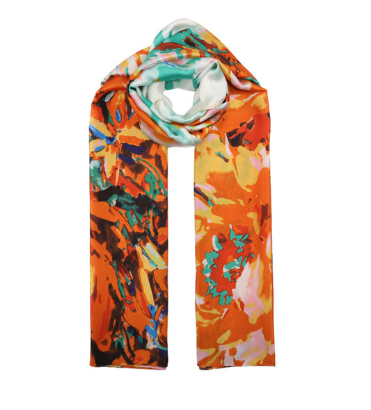 ABSTRACT PRINT SILK FEEL SCARF - ORANGE