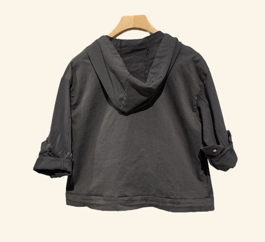 COTTON HOODED JACKET - 8-14 - CHARCOAL