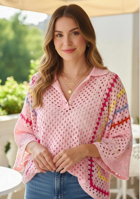 COTTON CROCHET TOP - 10-16 - PINK