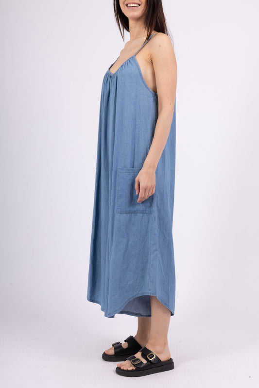 COTTON LIGHT DENIM JUMPSUIT - 8-16 - LIGHT WASH