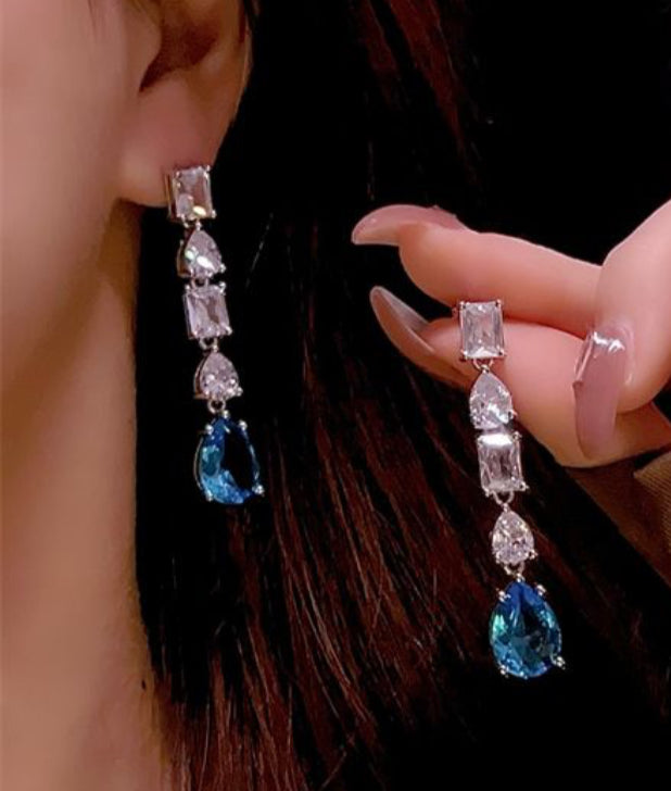 BLUE CRYSTAL LONG EARRINGS