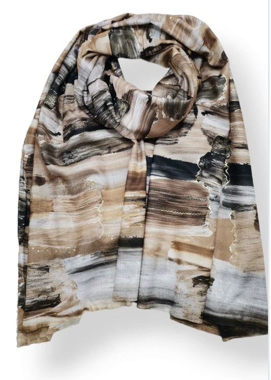 FOIL PRINT SCARF - BROWN