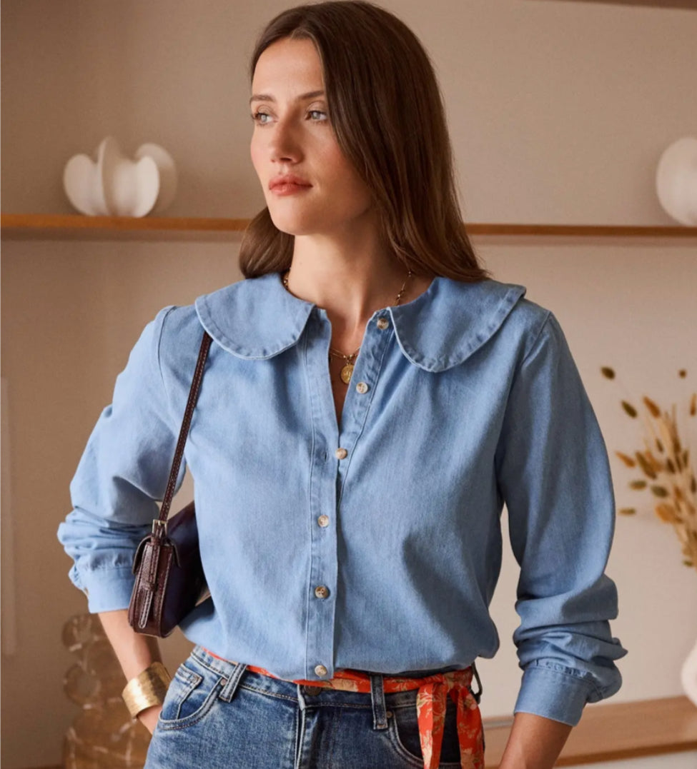 DENIM PETER PAN COLLAR SHIRT - 8-12