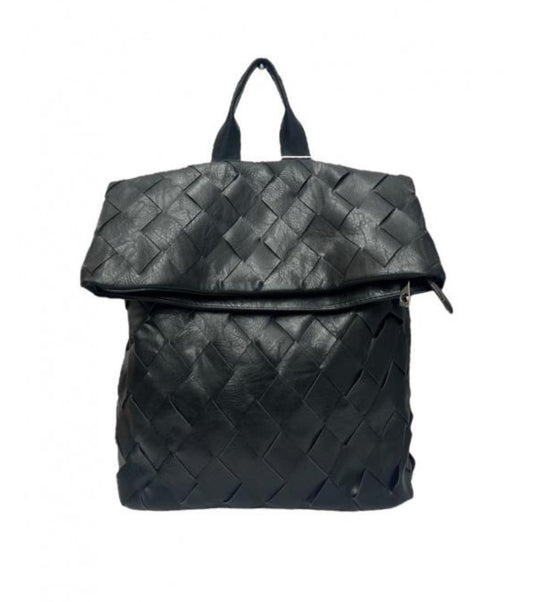 WEAVE FOLDOVER RUCKSACK- BLACK