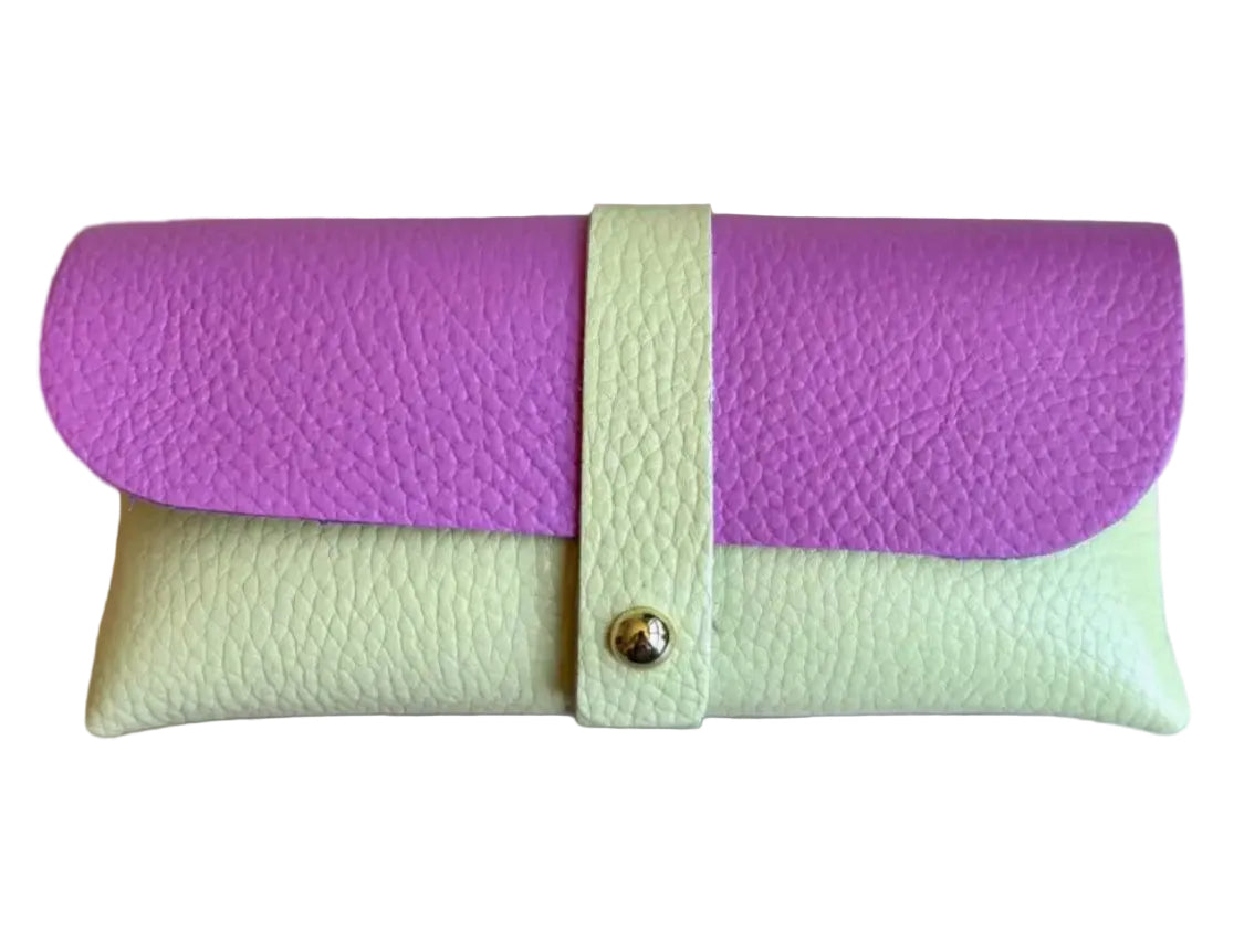 LEATHER GLASSES CASE - PISTACHIO/PURPLE