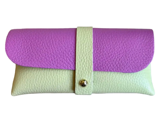 LEATHER GLASSES CASE - PISTACHIO/PURPLE