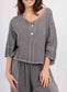 COTTON/LINEN BLEND BUTTON DETAIL TOP - 8-14 - CHARCOAL
