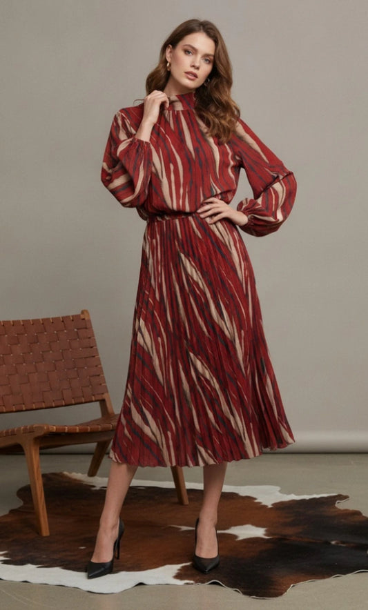 VISCOSE BOW TIE MAXI DRESS - 10-14 - BURGUNDY