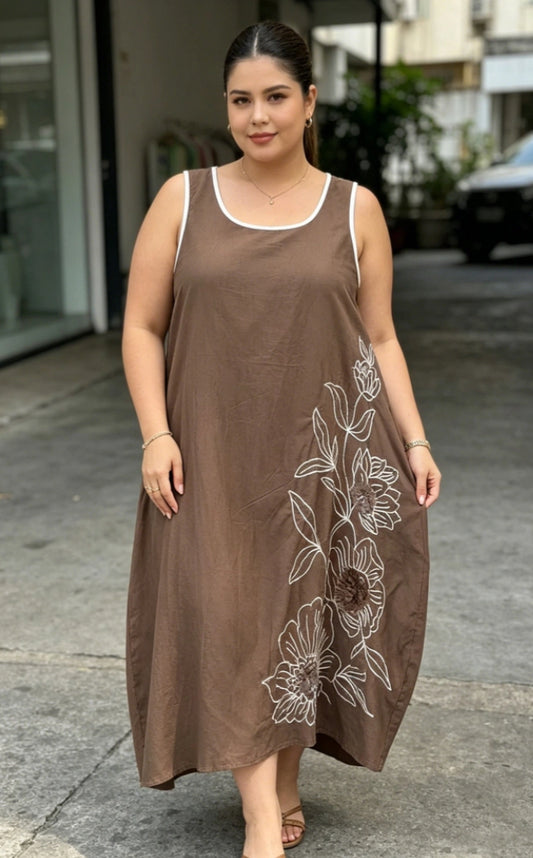 FLORAL APPLIQUÉ DRESS - 12-18 - CHOCOLATE