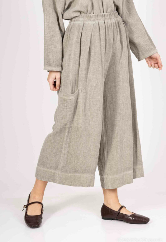 COTTON/LINEN BLEND CROPPED PALAZZO - 10-16 - KHAKI