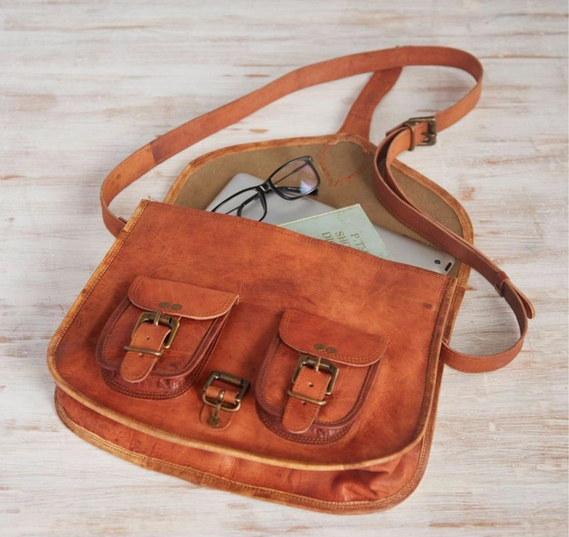 100% LEATHER SATCHEL STYLE SADDLE BAG - HANDMADE IN INDIA