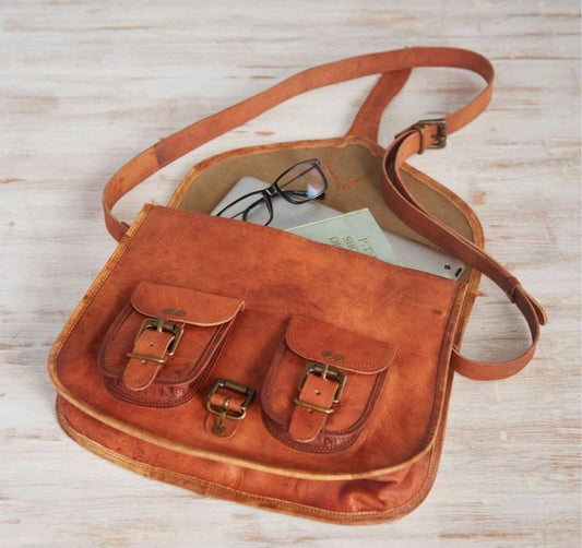 100% LEATHER SATCHEL STYLE SADDLE BAG - HANDMADE IN INDIA