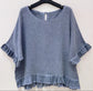 LINEN/COTTON FRILL HEM TOP - 10-16 - NAVY