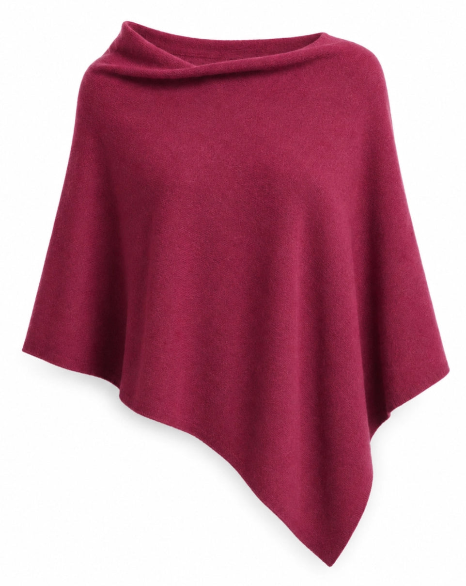 CASHMERE & MERINO WOOL PONCHO - BURGUNDY
