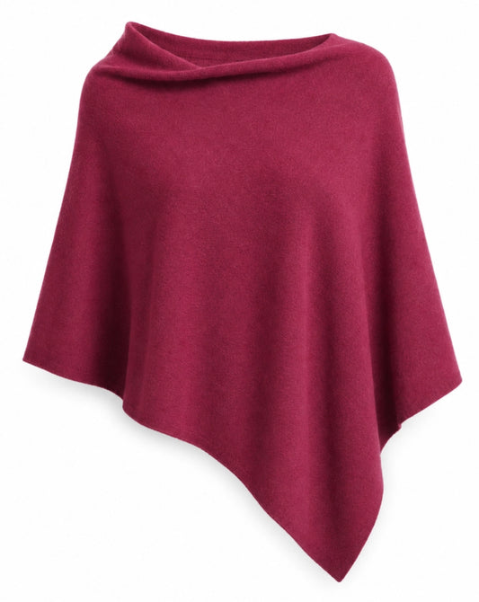 CASHMERE & MERINO WOOL PONCHO - BURGUNDY
