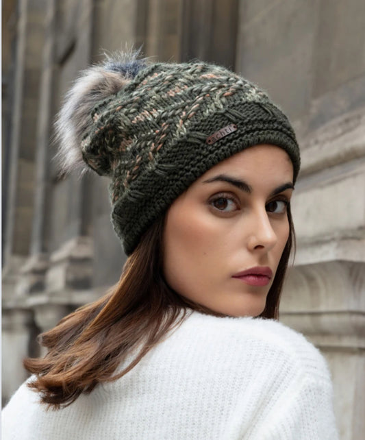 FLEECE LINED POM HAT - KHAKI
