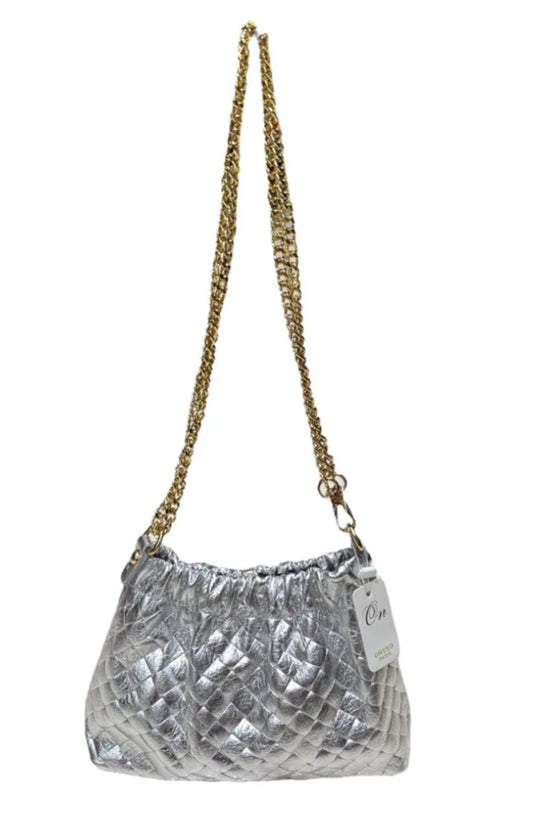 METALLIC LEATHER OCCASION BAG - SILVER