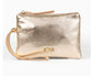 METALLIC GOLD WRISTLET PURSE WITH CAMEL LINING