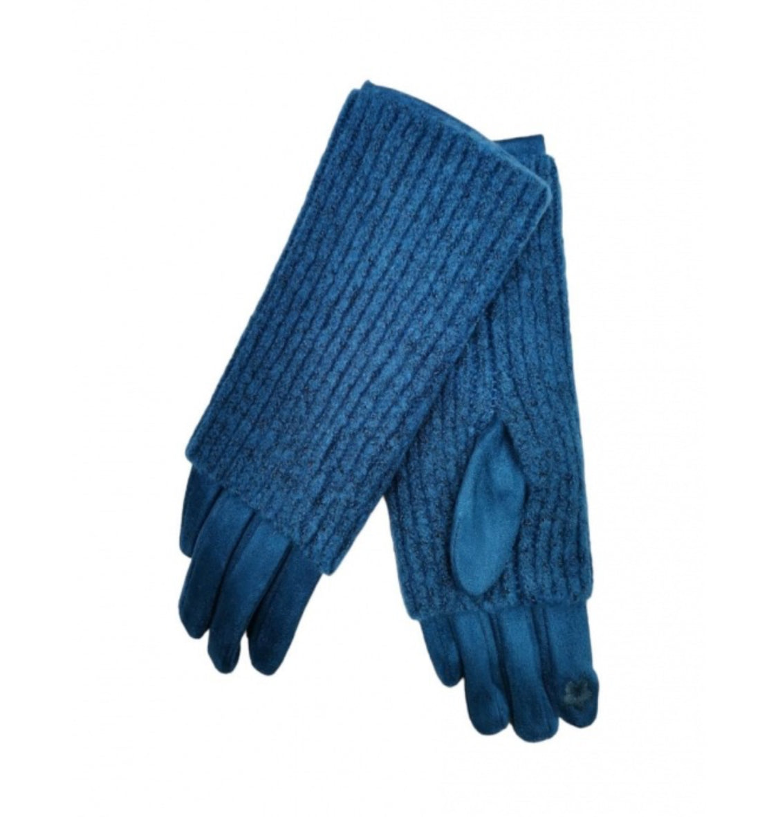 VELOUR GLOVES WITH REMOVABLE KNIT MITTS - TEAL