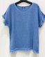 LINEN/COTTON RAW EDGE TEE - 10-16 - BLUE