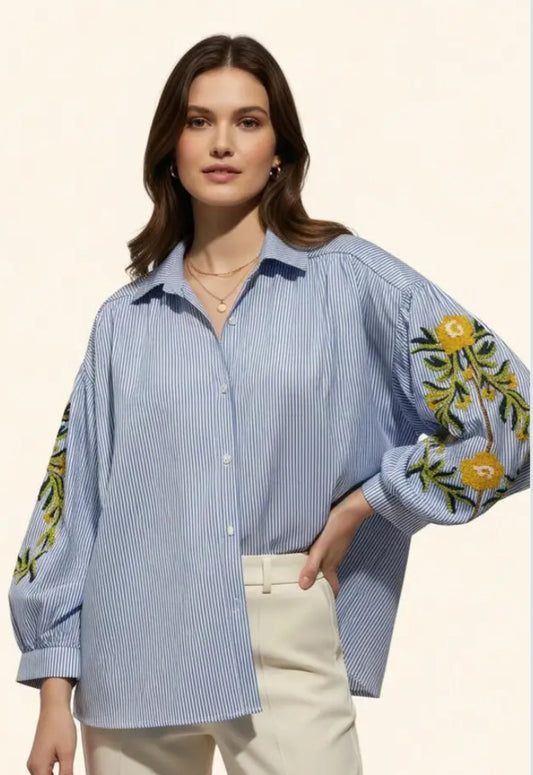 EMBROIDERED SLEEVE SHIRT - 10-16 - BLUE