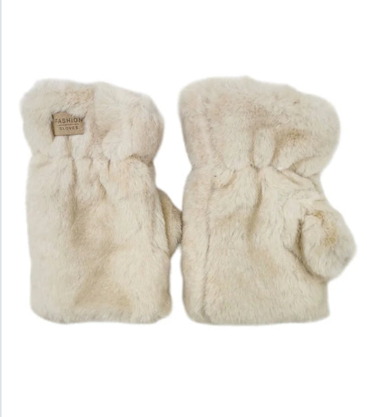 FAUX FUR MITTS - BEIGE