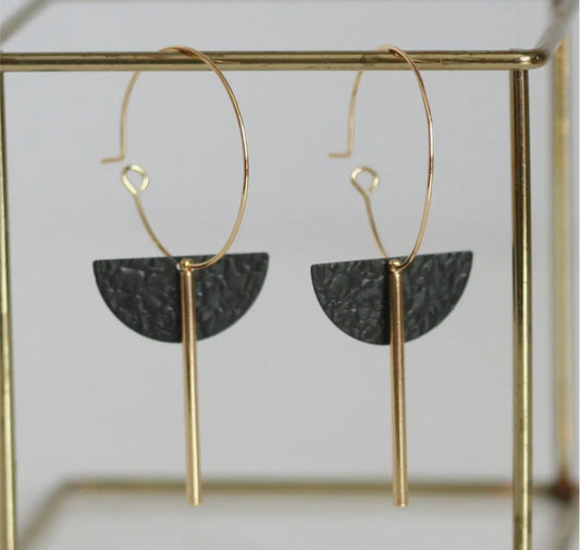KAIKO - HALF MOON & BAR BRASS HOOP EARRINGS